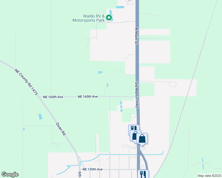 map of restaurants, bars, coffee shops, grocery stores, and more near 14208 Northeast 160th Avenue in Waldo