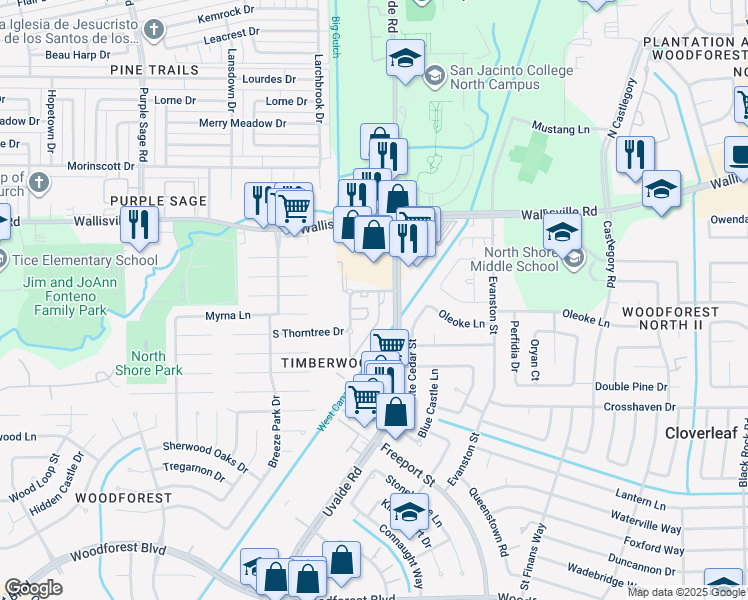 map of restaurants, bars, coffee shops, grocery stores, and more near 90 Uvalde Road in Houston