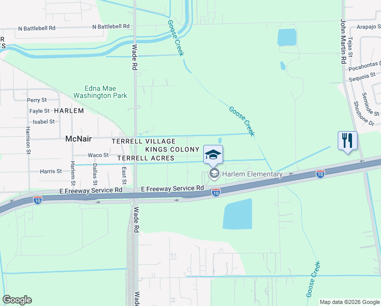 map of restaurants, bars, coffee shops, grocery stores, and more near 3301 Royal Street in Baytown