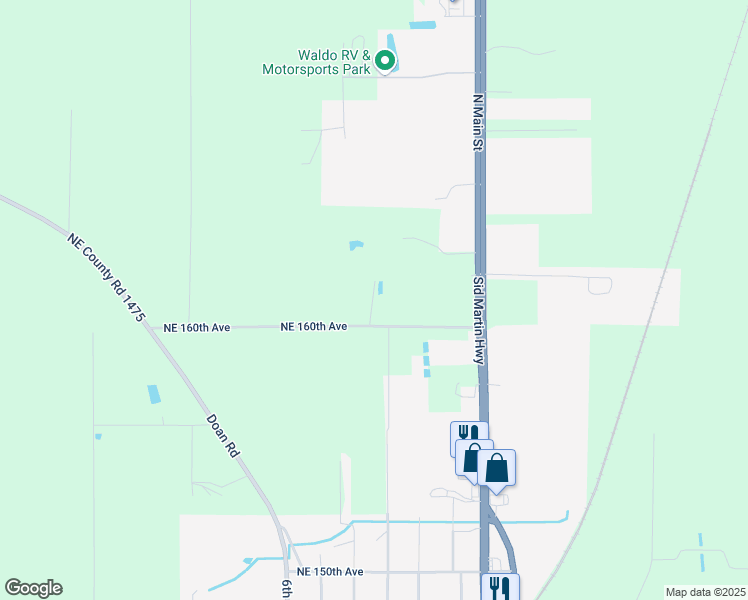 map of restaurants, bars, coffee shops, grocery stores, and more near 14208 Northeast 160th Avenue in Waldo
