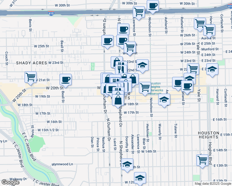 map of restaurants, bars, coffee shops, grocery stores, and more near in Houston