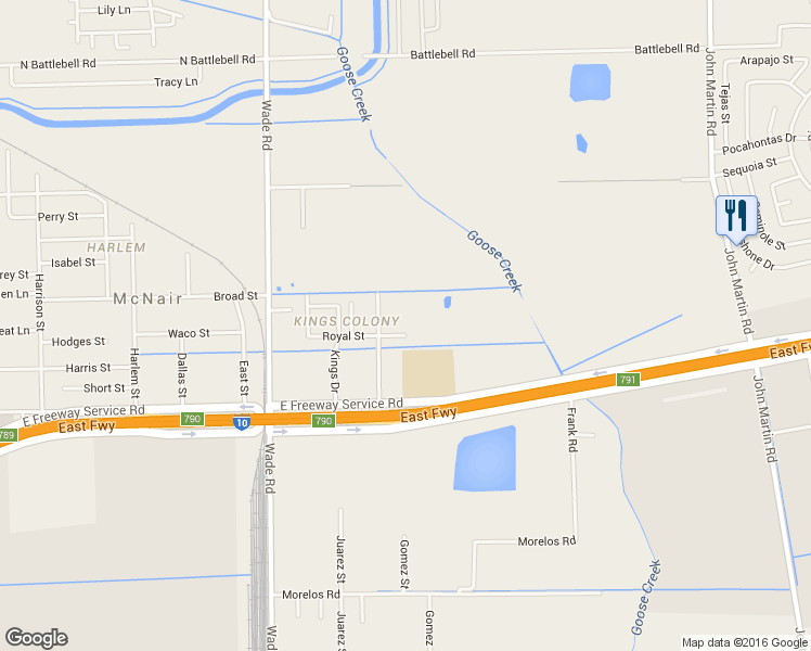 map of restaurants, bars, coffee shops, grocery stores, and more near 3301 Royal Street in Baytown
