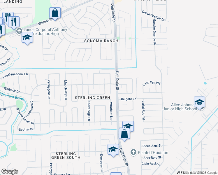 map of restaurants, bars, coffee shops, grocery stores, and more near 1439 Wrotham Lane in Channelview