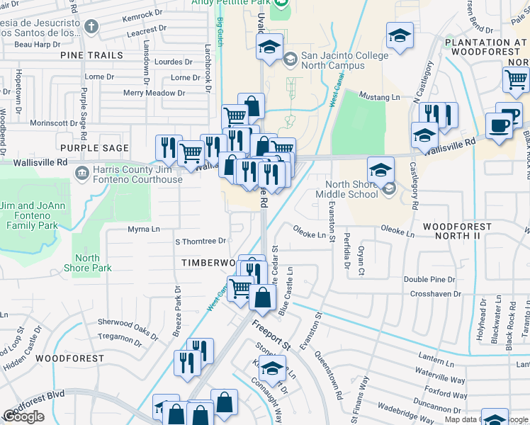 map of restaurants, bars, coffee shops, grocery stores, and more near 97 Uvalde Road in Houston