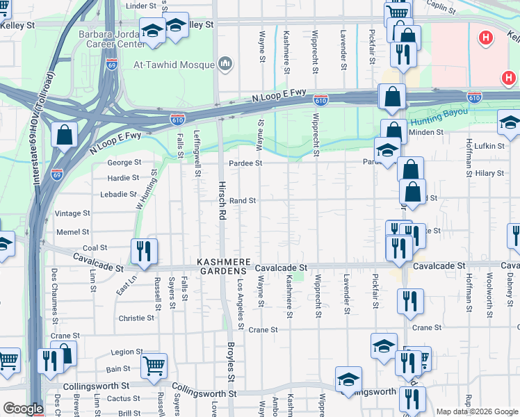 map of restaurants, bars, coffee shops, grocery stores, and more near in Houston