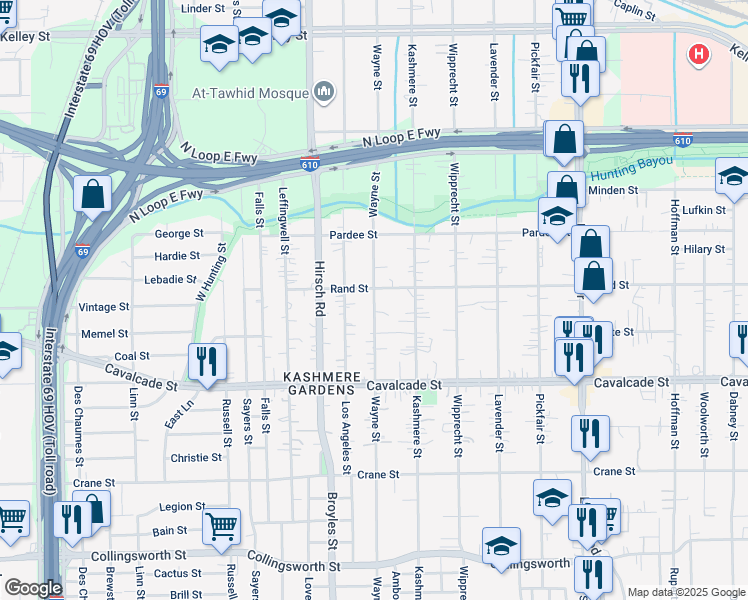 map of restaurants, bars, coffee shops, grocery stores, and more near in Houston