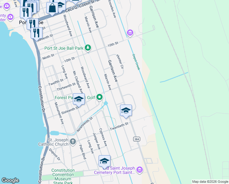 map of restaurants, bars, coffee shops, grocery stores, and more near 804 16th St in Port St Joe