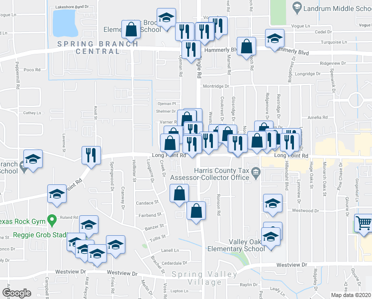 map of restaurants, bars, coffee shops, grocery stores, and more near 8632 Long Point Road in Houston