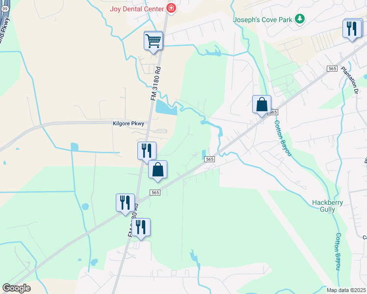 map of restaurants, bars, coffee shops, grocery stores, and more near 4702 Joe Patch Road in Baytown