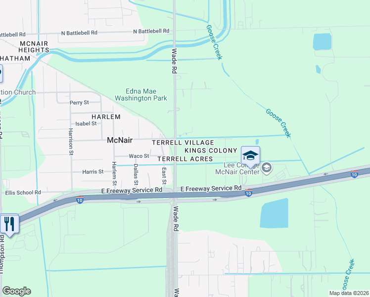 map of restaurants, bars, coffee shops, grocery stores, and more near 3026 Jerusalem Court in Baytown