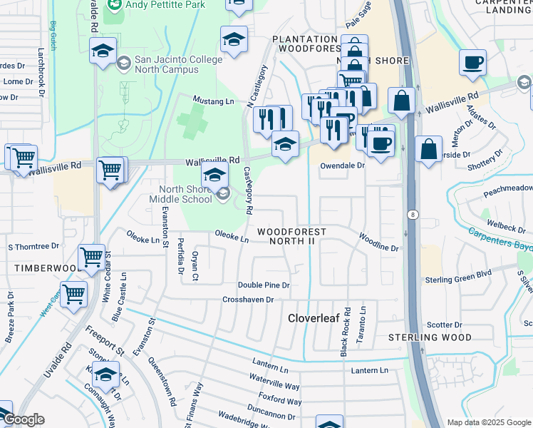 map of restaurants, bars, coffee shops, grocery stores, and more near 14102 Twisted Rattan Lane in Houston