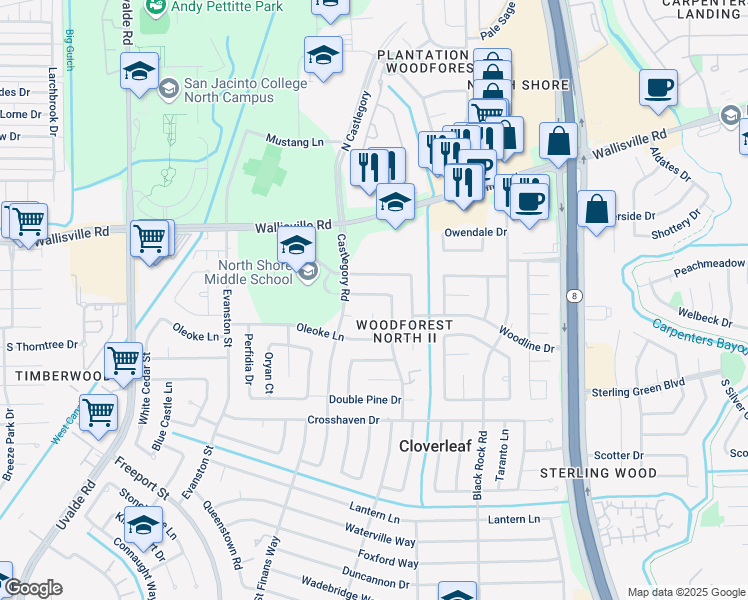 map of restaurants, bars, coffee shops, grocery stores, and more near 14102 Twisted Rattan Lane in Houston