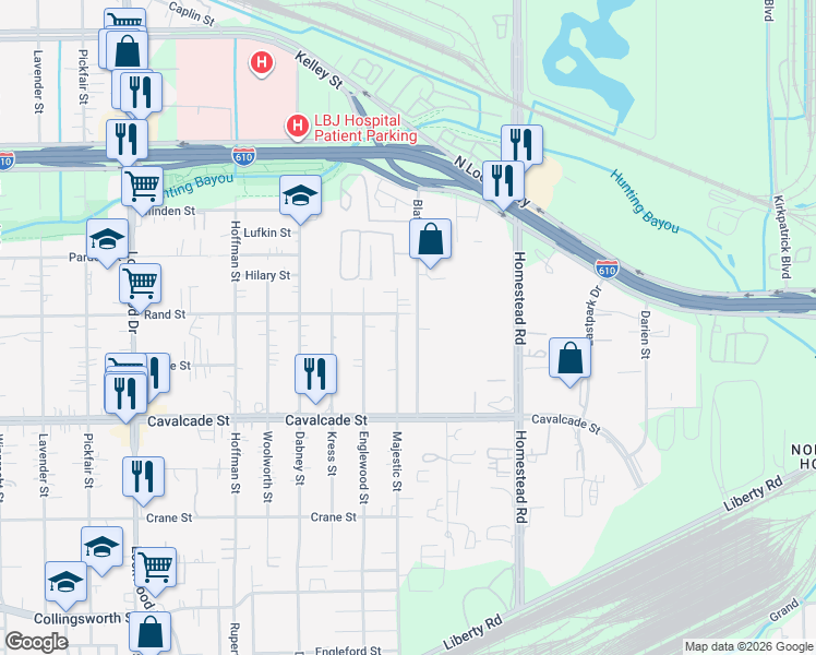 map of restaurants, bars, coffee shops, grocery stores, and more near 4700 Blaffer Street in Houston
