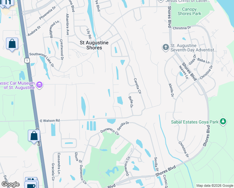 map of restaurants, bars, coffee shops, grocery stores, and more near 44 Levante Way in St. Augustine
