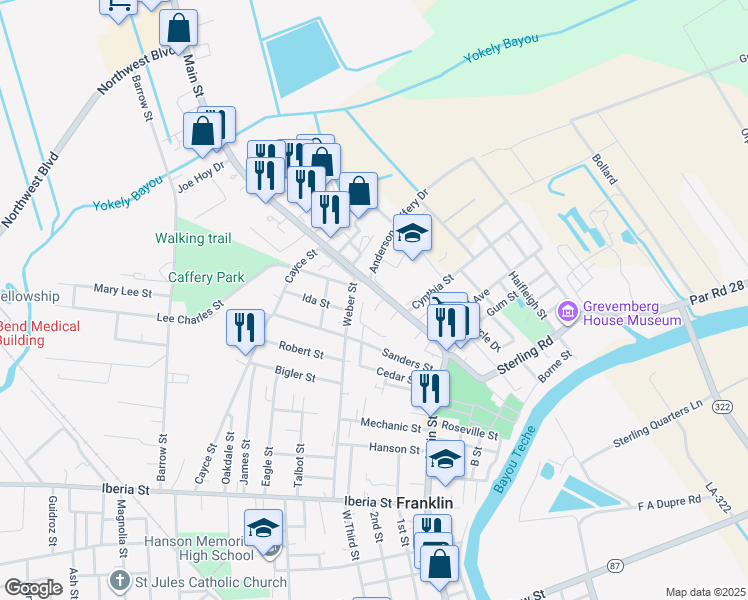 map of restaurants, bars, coffee shops, grocery stores, and more near 1561-1587 Main Street in Franklin