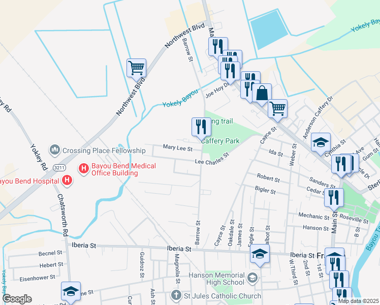 map of restaurants, bars, coffee shops, grocery stores, and more near 1121 Mary Lee Street in Franklin