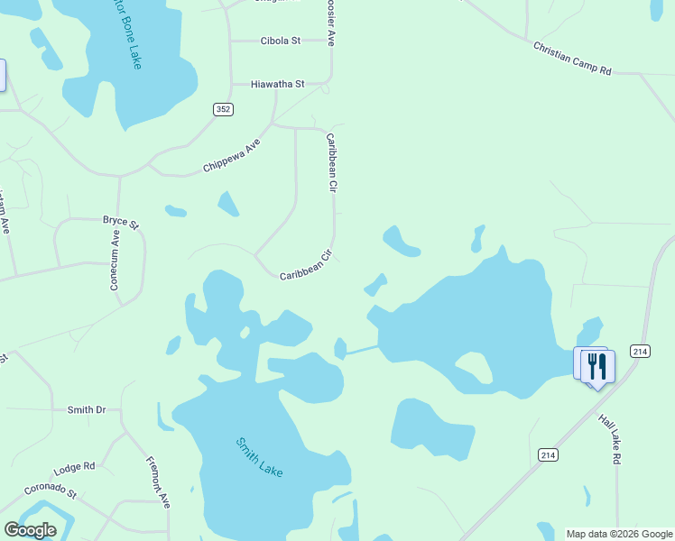 map of restaurants, bars, coffee shops, grocery stores, and more near 5673 Caribbean Circle in Keystone Heights