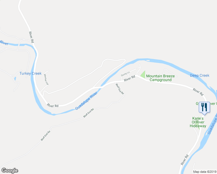 map of restaurants, bars, coffee shops, grocery stores, and more near 9751 River Road in New Braunfels