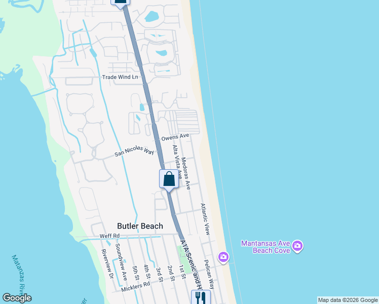 map of restaurants, bars, coffee shops, grocery stores, and more near 4973 Atlantic View in St. Augustine