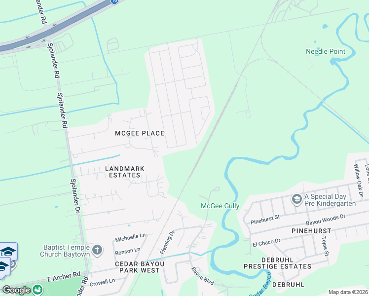 map of restaurants, bars, coffee shops, grocery stores, and more near 8346 Hunters Lodge Lane in Baytown