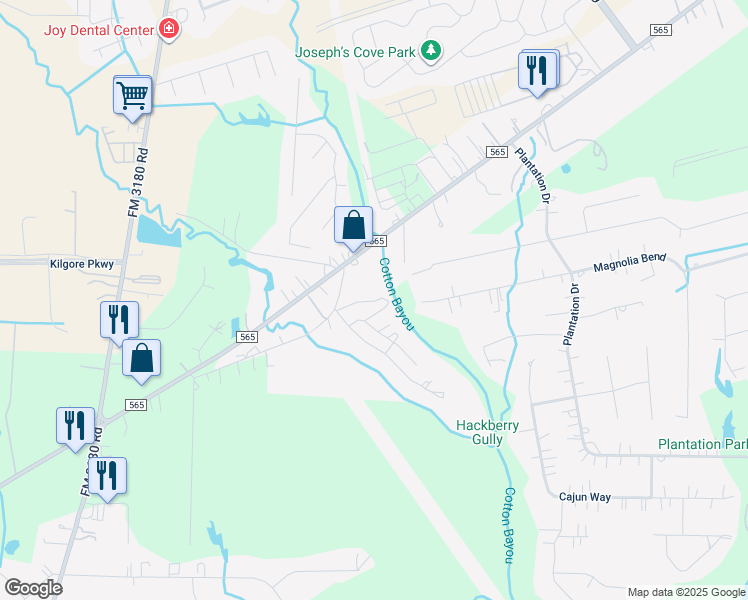 map of restaurants, bars, coffee shops, grocery stores, and more near 23 Cotton Bayou Circle in Cove