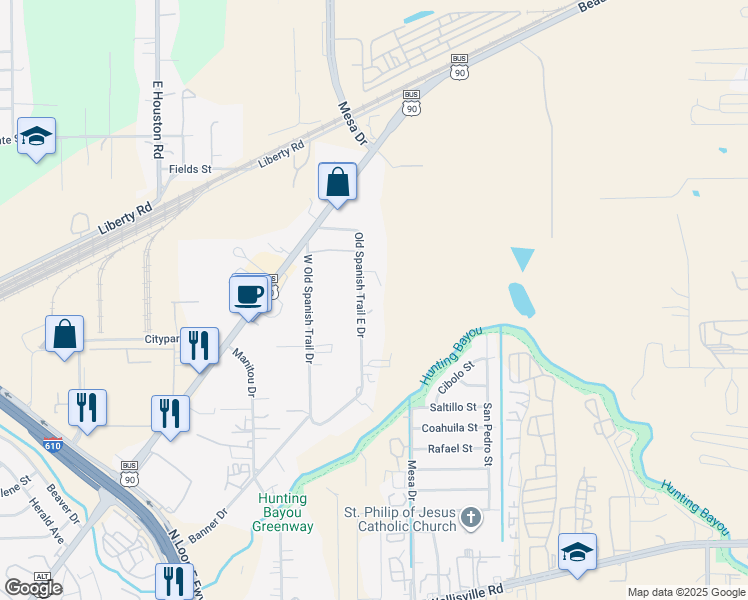 map of restaurants, bars, coffee shops, grocery stores, and more near 4712 Old Spanish Trail East Drive in Houston