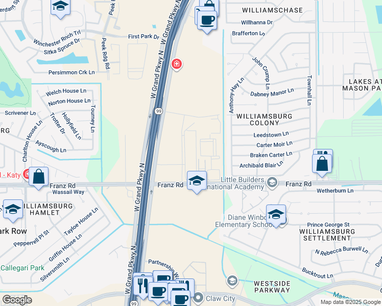 map of restaurants, bars, coffee shops, grocery stores, and more near in Katy