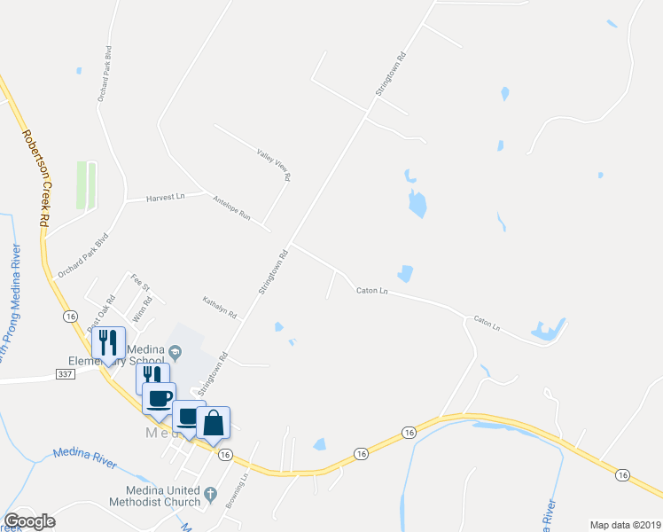 map of restaurants, bars, coffee shops, grocery stores, and more near 221 Caton Lane in Medina