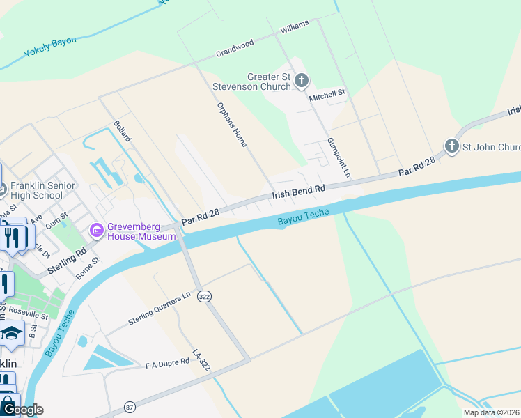 map of restaurants, bars, coffee shops, grocery stores, and more near 1021-1077 Irish Bend Road in Franklin