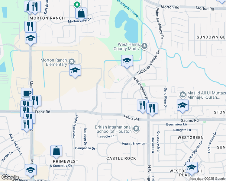 map of restaurants, bars, coffee shops, grocery stores, and more near 20530 Cocoplum Drive in Katy