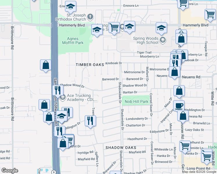 map of restaurants, bars, coffee shops, grocery stores, and more near in Houston
