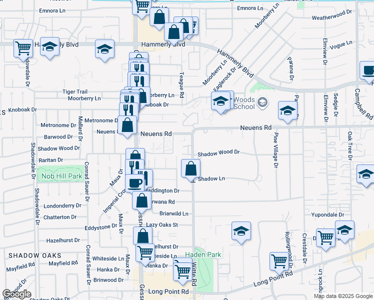map of restaurants, bars, coffee shops, grocery stores, and more near 1849 Witte Road in Houston