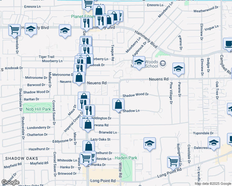 map of restaurants, bars, coffee shops, grocery stores, and more near 1849 Witte Road in Houston