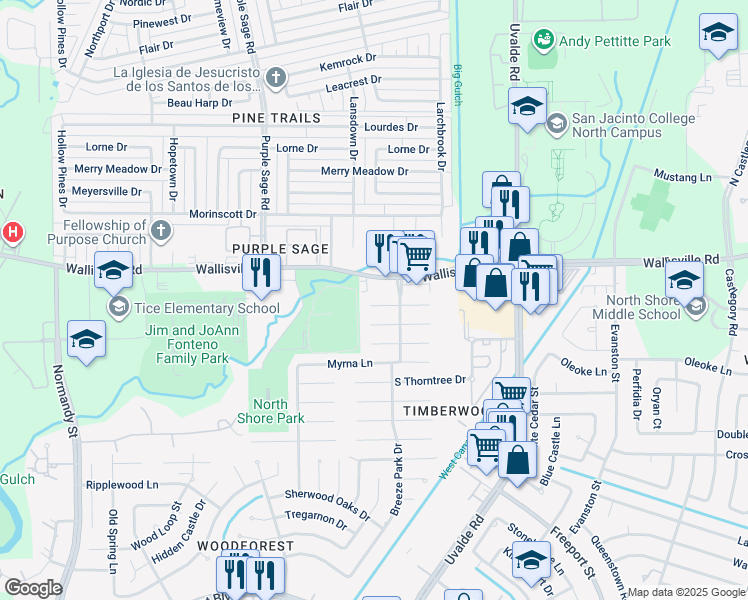 map of restaurants, bars, coffee shops, grocery stores, and more near 13311 Natasha Lane in Houston