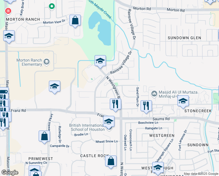 map of restaurants, bars, coffee shops, grocery stores, and more near 20423 Sabal Palms Park in Katy
