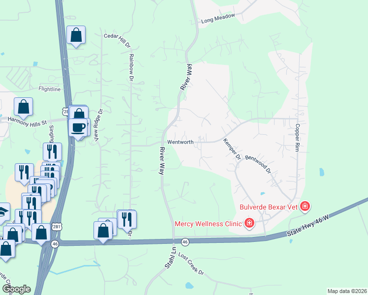 map of restaurants, bars, coffee shops, grocery stores, and more near 244 Wentworth in Spring Branch