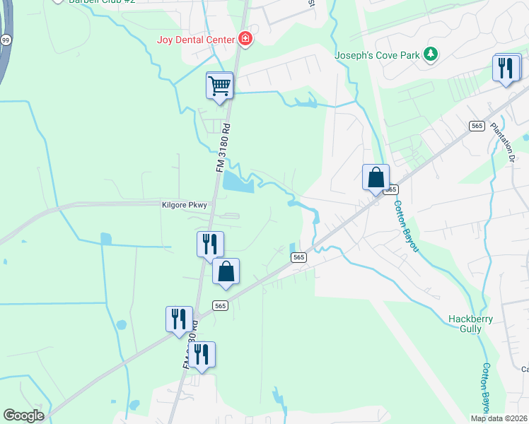 map of restaurants, bars, coffee shops, grocery stores, and more near 4807 Joe Patch Road in Baytown