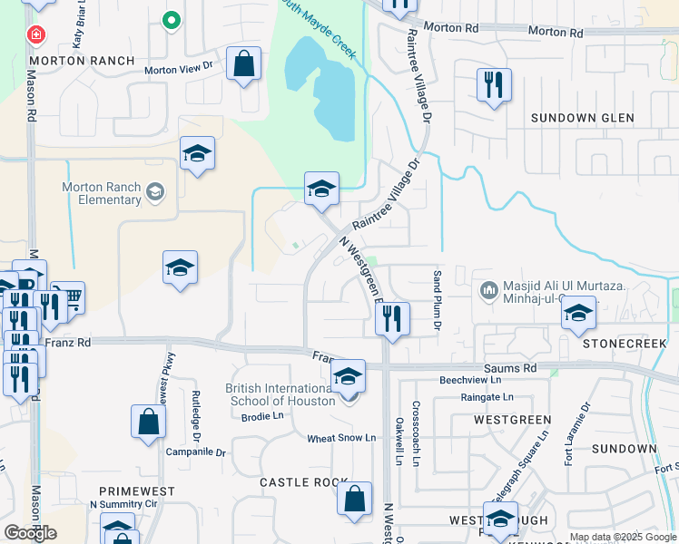 map of restaurants, bars, coffee shops, grocery stores, and more near 20423 Sabal Palms Park in Katy