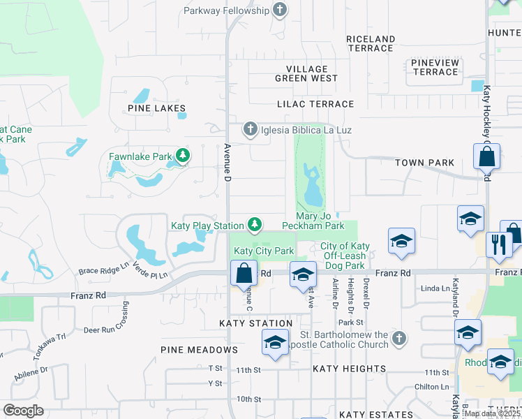 map of restaurants, bars, coffee shops, grocery stores, and more near 5702 Delfren Lane in Katy