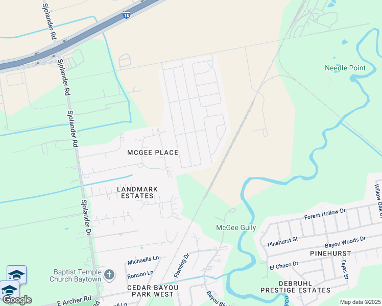 map of restaurants, bars, coffee shops, grocery stores, and more near 6422 Hunters Way Lane in Baytown