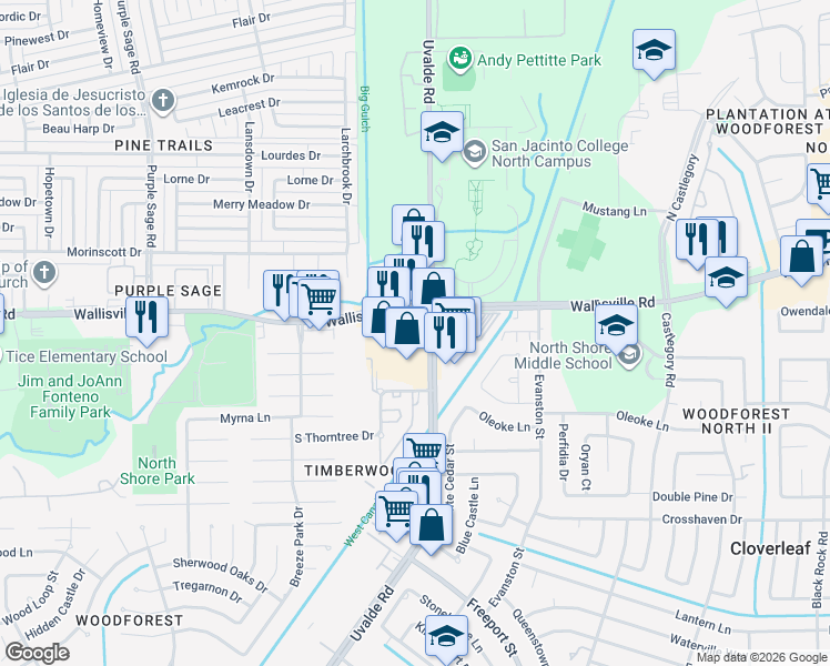 map of restaurants, bars, coffee shops, grocery stores, and more near 36-56 Uvalde Road in Houston