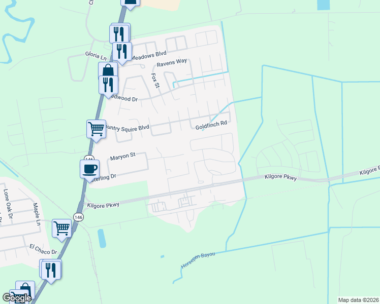 map of restaurants, bars, coffee shops, grocery stores, and more near 2015 Levant Ln in Baytown