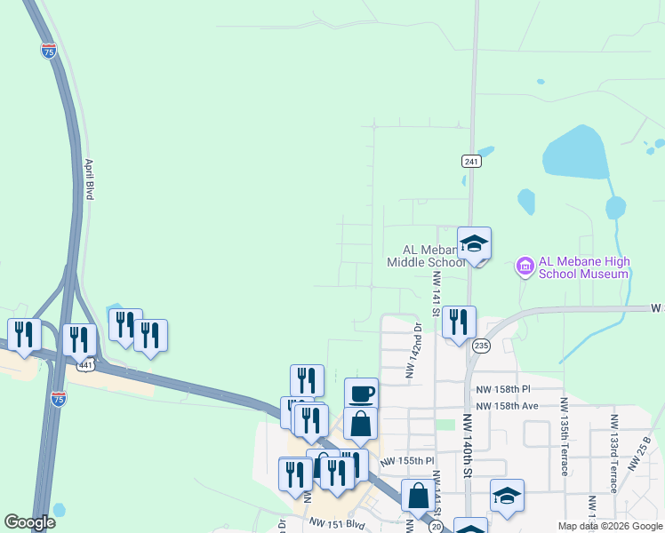 map of restaurants, bars, coffee shops, grocery stores, and more near in Alachua