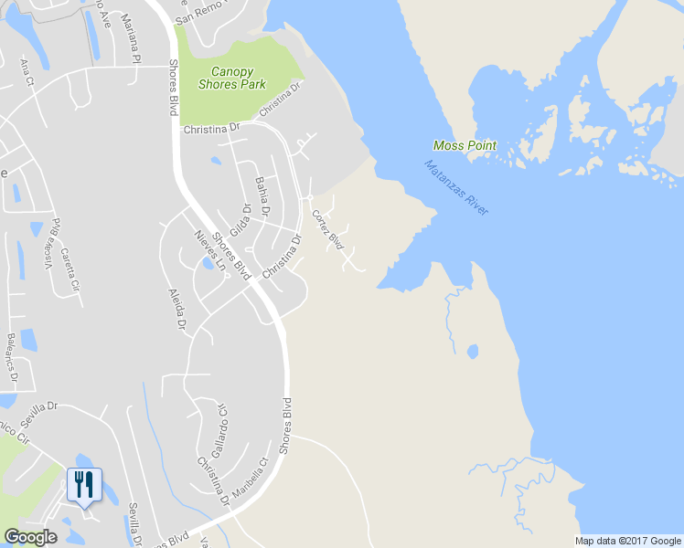 map of restaurants, bars, coffee shops, grocery stores, and more near 2 Talavera Court in St. Augustine