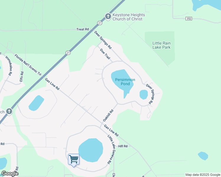 map of restaurants, bars, coffee shops, grocery stores, and more near 6986 Deer Springs Road in Keystone Heights