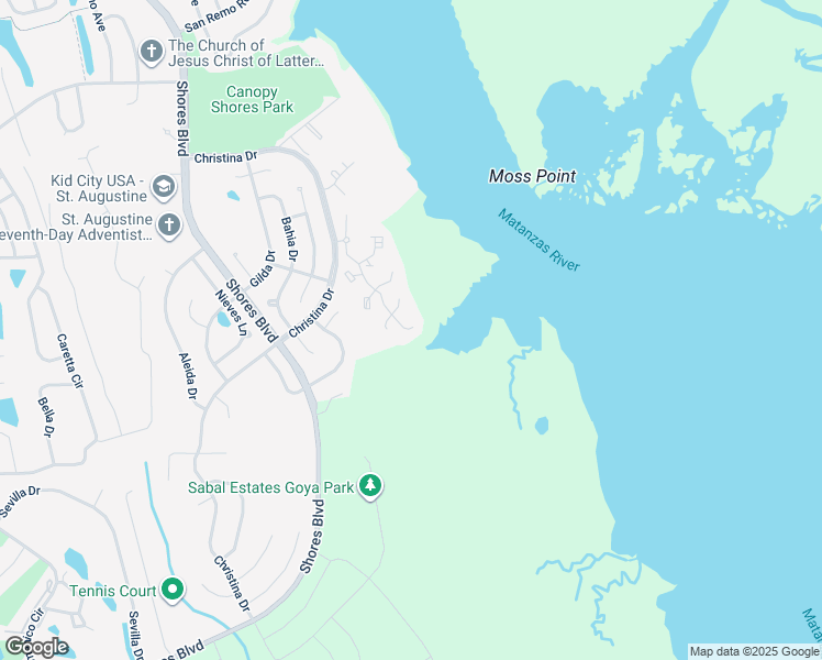 map of restaurants, bars, coffee shops, grocery stores, and more near 40 Aledo Court in St. Augustine