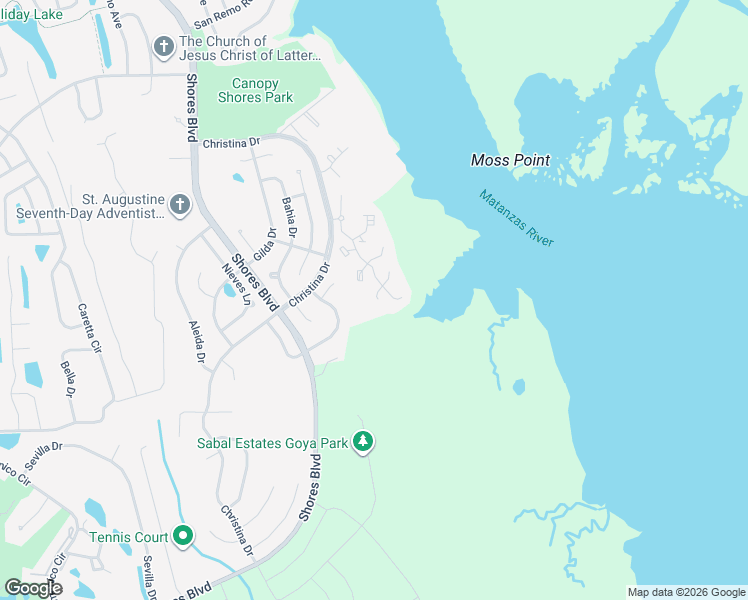map of restaurants, bars, coffee shops, grocery stores, and more near 2 Talavera Court in St. Augustine