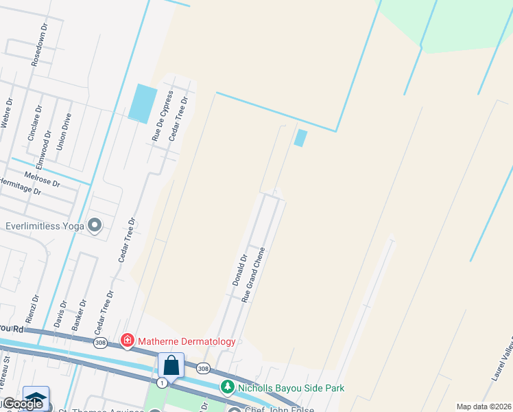 map of restaurants, bars, coffee shops, grocery stores, and more near 342-398 Donald Dr in Thibodaux