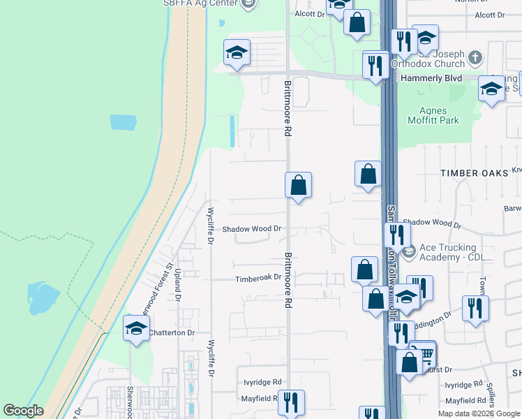 map of restaurants, bars, coffee shops, grocery stores, and more near 10920 Shadow Wood Drive in Houston