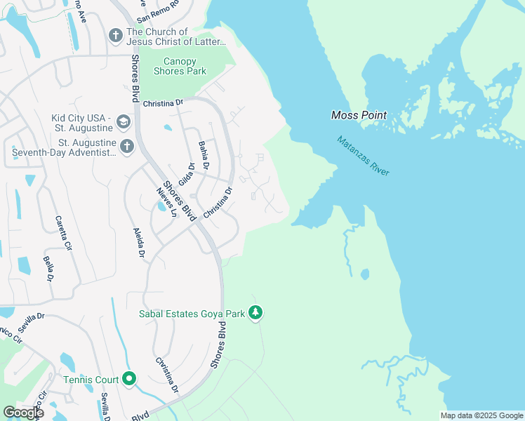 map of restaurants, bars, coffee shops, grocery stores, and more near 14 Santiago Court in St. Augustine